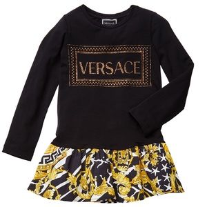 { Versace } Logo Barocco Print Long Sleeve Dress
